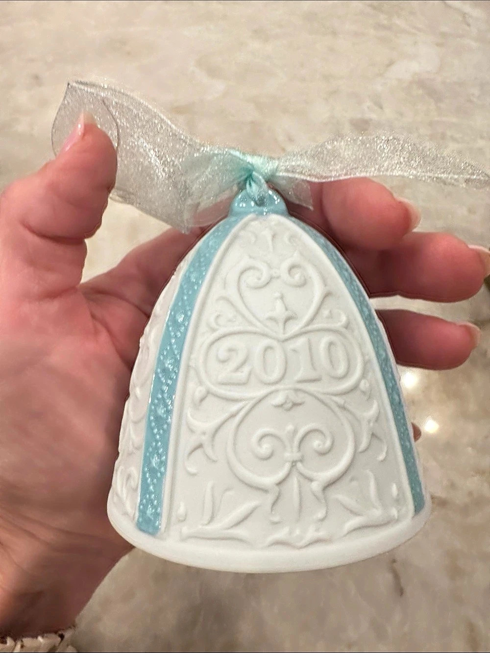 Lladró 2010 Christmas Bell Porcelain Ornament Blue & White